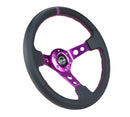 NRG Reinforced Steering Wheel (350mm / 3in. Deep) Black Leather w/Purple Center & Purple Stitching-1
