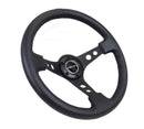 NRG Reinforced Steering Wheel (350mm / 3in. Deep) Blk Leather w/Blk Spoke & Circle Cutouts-3