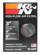 K&N Universal Round Clamp-On Air Filter 3in Flange ID x 6in Base OD x 4.625in Top OD x 3in Height-13