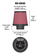 K&N Universal Rubber Filter - Round Tapered 6in Base OD x 3in Flange ID x 6in H-14