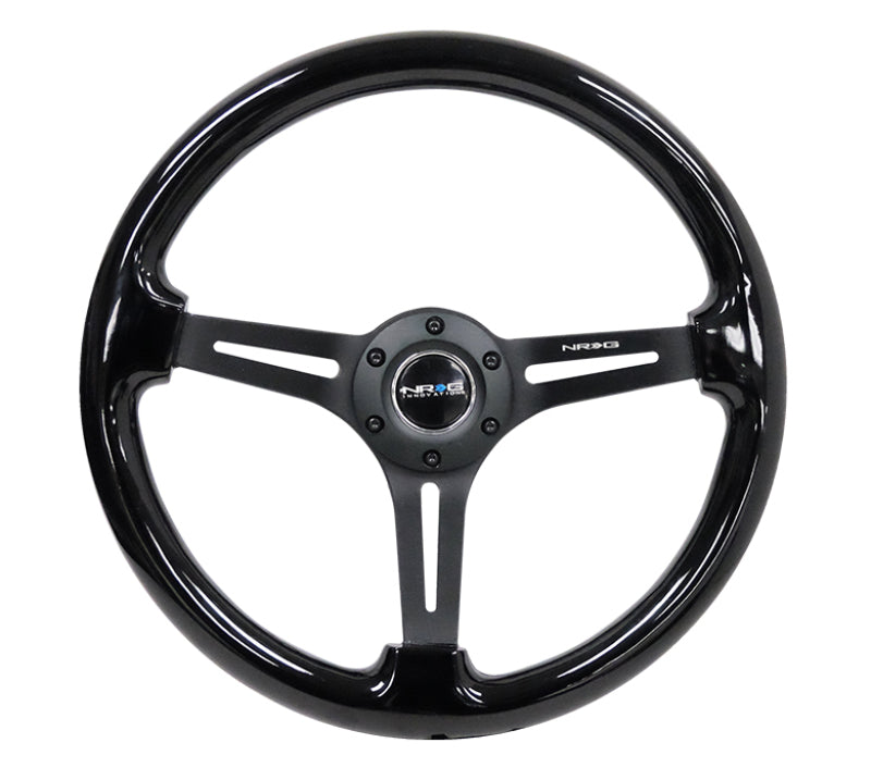 NRG Reinforced Steering Wheel (350mm / 3in. Deep) Blk Wood w/Blk Matte Spoke/Black Center Mark - 0