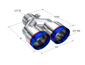 MBRP Burnt End Tip 2.5 ID, Dual 3.5 OD Out, 9.5 length, Single wall 304 Stainless Steel - 0