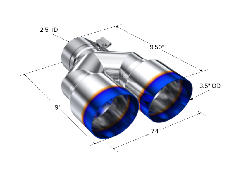 MBRP Burnt End Tip 2.5 ID, Dual 3.5 OD Out, 9.5 length, Single wall 304 Stainless Steel - 0