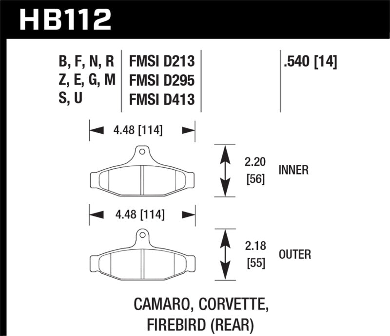 Hawk 85-97 Chevrolet Camaro w/Rear Disc Brakes/84-96 Chevrolet Corvette DTC-60 Race Rear Brake Pads - 0