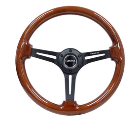 NRG Reinforced Steering Wheel (350mm / 3in. Deep) Brown Wood w/Blk Matte Spoke/Black Center Mark - 0
