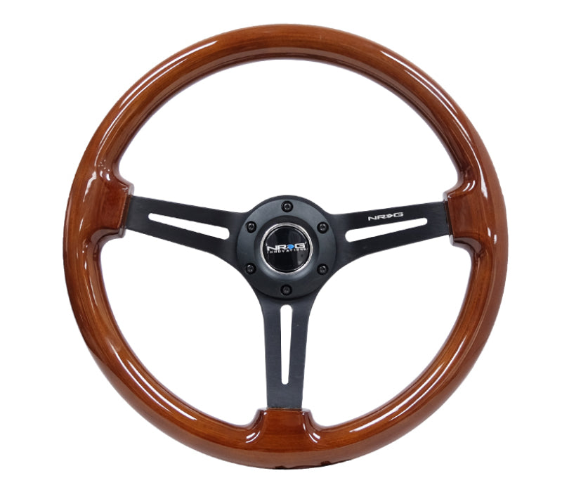 NRG Reinforced Steering Wheel (350mm / 3in. Deep) Brown Wood w/Blk Matte Spoke/Black Center Mark - 0