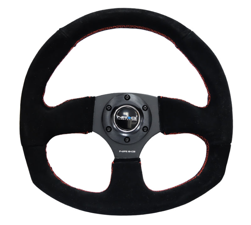 NRG Reinforced Steering Wheel (320mm Horizontal / 330mm Vertical) Suede w/Red Stitch - 0