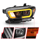 ANZO 2016-2017 Toyota Tacoma Projector Headlights w/ Plank Style Switchback Black w/ Amber w/ DRL-5