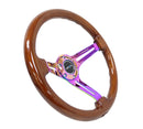 NRG Reinforced Steering Wheel (350mm / 3in. Deep) Brown Wood w/Blk Matte Spoke/Neochrome Center Mark-3