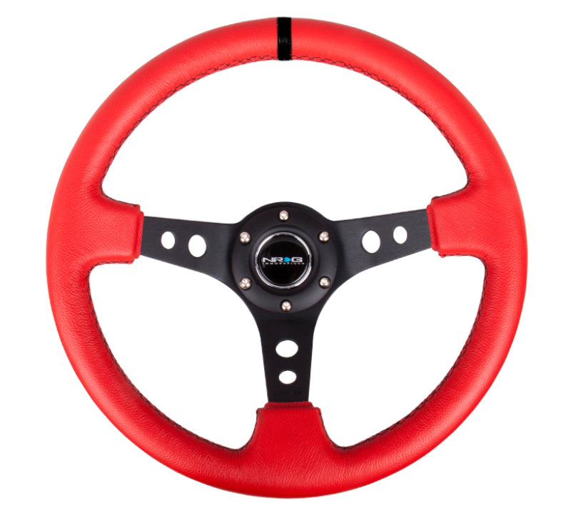 NRG Reinforced Steering Wheel (350mm / 3in. Deep) Red Suede w/Blk Circle Cutout Spokes - 0