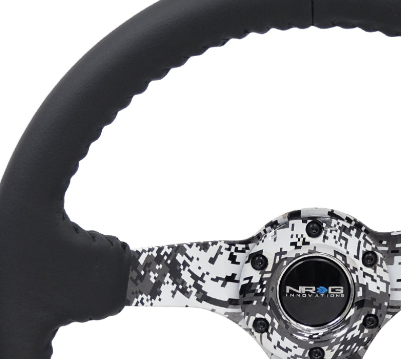 NRG Reinforced Steering Wheel (350mm / 3in. Deep) Blk Leather w/Hydrodipped Digi-Camo Spokes - 0