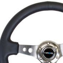 NRG Reinforced Steering Wheel (350mm / 3in. Deep) Blk Leather w/Gunmetal Circle Cutout Spokes-3