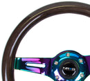 NRG Classic Wood Grain Steering Wheel (310mm) Black w/Neochrome 3-Spoke Center-1