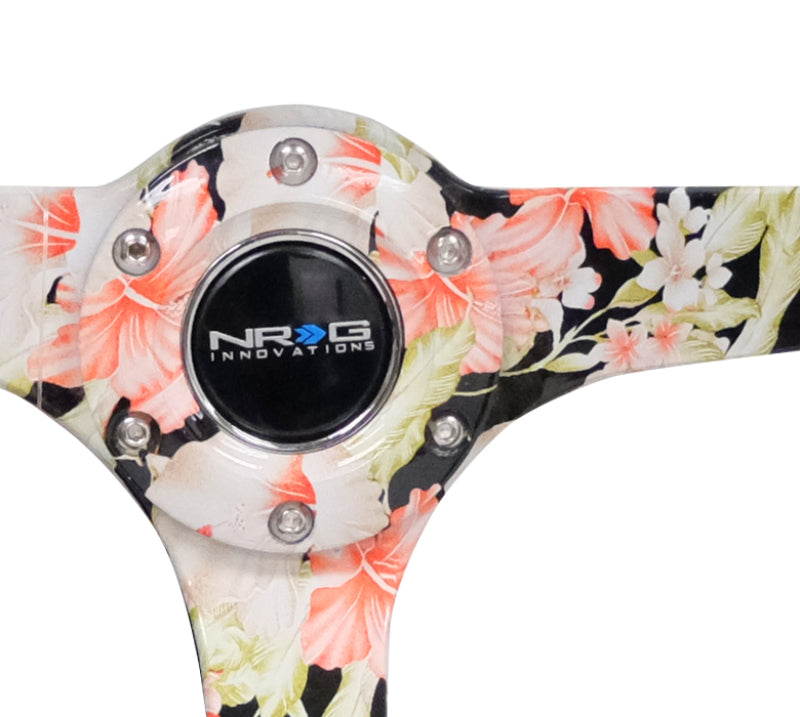 NRG Reinforced Steering Wheel (350mm / 3in. Deep) Blk Suede Floral Dipped w/ Blk Baseball Stitch - 0