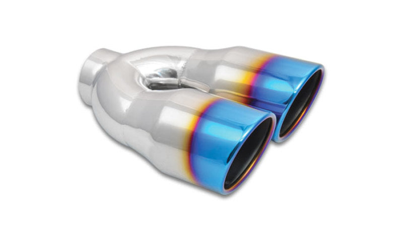 Vibrant 2.5in ID Dual 3.5in OD Round SS Tips (Single Wall Angle Cut) w/Burnt Blue Finish - 0