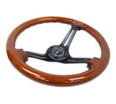 NRG Reinforced Steering Wheel (350mm / 3in. Deep) Brown Wood w/Blk Matte Spoke/Black Center Mark-3