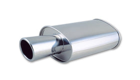 Vibrant StreetPower Oval Muffler with 4in Round Tip Angle Cut Rolled Edge - 2.5in inlet I.D. - 0