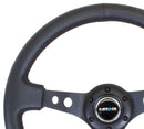 NRG Reinforced Steering Wheel (350mm / 3in. Deep) Blk Leather w/Blk Spoke & Circle Cutouts-4