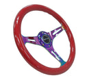 NRG Classic Wood Grain Steering Wheel (350mm) Red Grip w/Neochrome 3-Spoke Center-3
