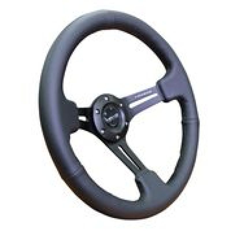 NRG Reinforced Steering Wheel (350mm / 3in. Deep) Black Leather w/ Black Stitching - 0