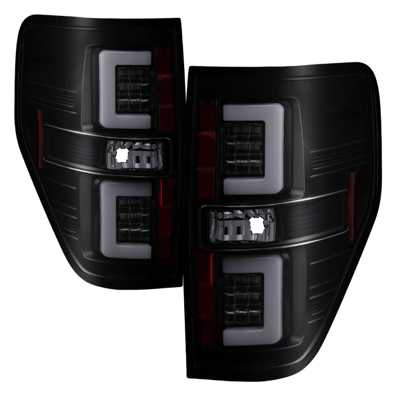 Spyder 09-14 Ford F150 V2 Light Bar LED Tail Lights - Blk Smoke (ALT-YD-FF15009V2-LBLED-BSM) - 0