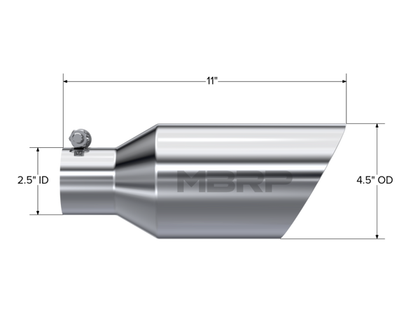 MBRP Universal Tip 4.5 O.D. Dual Walled Angled Rolled End 2.5 Inlet 12in Length - T304