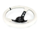 NRG Reinforced Steering Wheel (350mm/3in. Deep) White Leather w/Blk Spoke/Round Holes/White Stripes-6