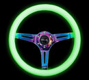 NRG Classic Wood Grain Steering Wheel (350mm) Glow-N-The-Dark Green Grip w/Neochrome 3-Spoke Center-2