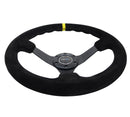 NRG Reinforced Steering Wheel (350mm / 3in. Deep) Blk Suede/X-Stitch w/5mm Blk Spoke & Yellow CM-3