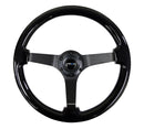 NRG Reinforced Steering Wheel (350mm / 3in. Deep) Black w/Black Chrome Solid 3-Spoke Center-3