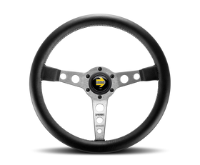 Momo Prototipo Steering Wheel 350 mm - Black Leather/Wht Stitch/Brshd Spokes