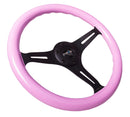 NRG Classic Wood Grain Steering Wheel (350mm) Solid Pink Painted Grip w/Black 3-Spoke Center-1