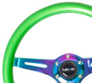 NRG Classic Wood Grain Steering Wheel (350mm) Green Pearl/Flake Paint w/Neochrome 3-Spoke Center-1
