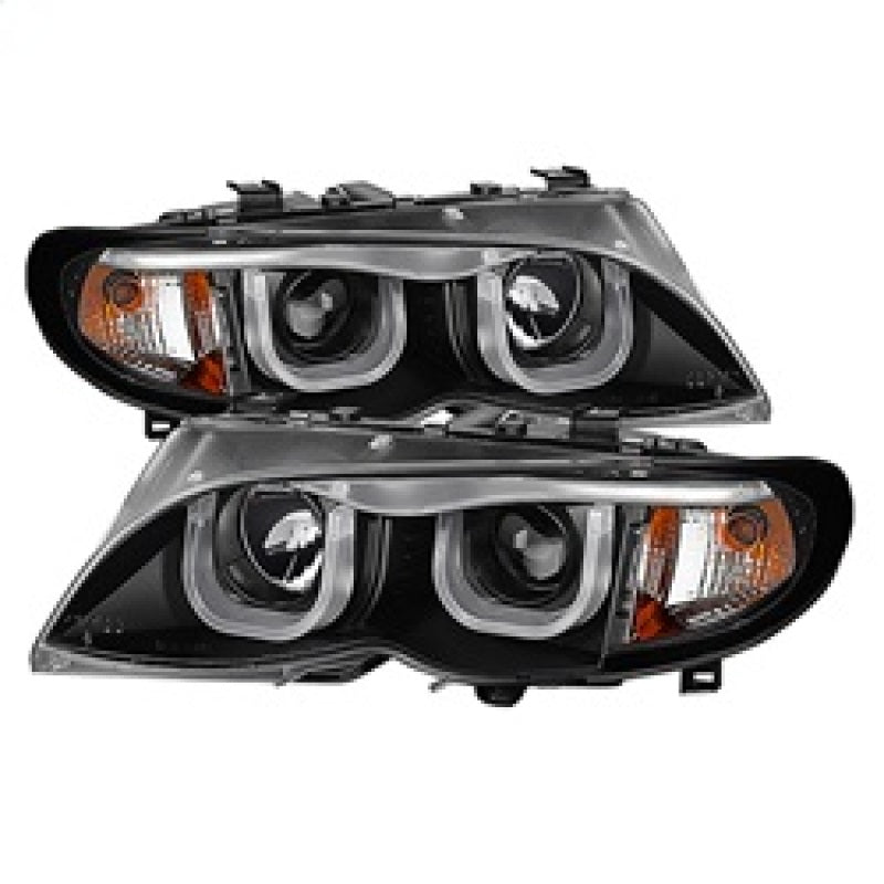 Spyder BMW E46 3-Series 02-05 4DR Projector Headlights 1PC 3D Halo Blk PRO-YD-BMWE4602-4D-3DDRL-BK - 0