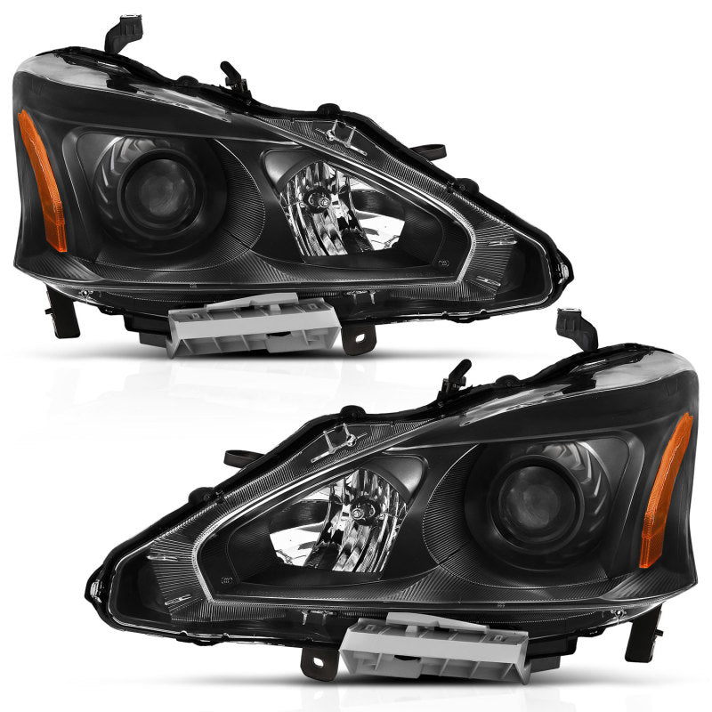 ANZO 2013-2015 Nissan Altima Projector Headlight Black Amber - 0