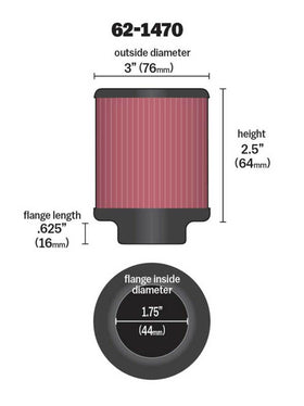 K&N 1.75 inch Vent 3 inch D 2.5 inch H Air Filter - Rubber Top - 0