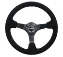 NRG Reinforced Steering Wheel (350mm / 3in. Deep) Blk Suede/Blue BBall Stitch w/5mm Matte Blk Spokes-5