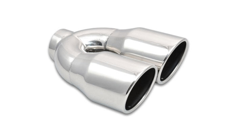 Vibrant 2.5in ID Dual 3.5in OD Round SS Exhaust Tip (Single Wall Angle Cut) - 0