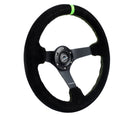 NRG Reinforced Steering Wheel 350mm/3in. Deep Blk Suede/ Neon Green Stitch w/5mm Matte Black Spoke-3