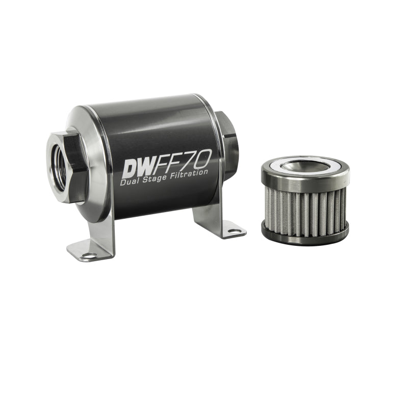 DeatschWerks Stainless Steel 8AN 100 Micron Universal Inline Fuel Filter Housing Kit (70mm) - 0