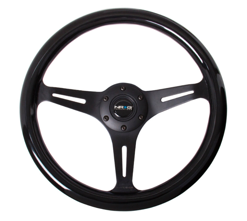 NRG Classic Wood Grain Steering Wheel (350mm) Black Paint Grip w/Black 3-Spoke Center - 0