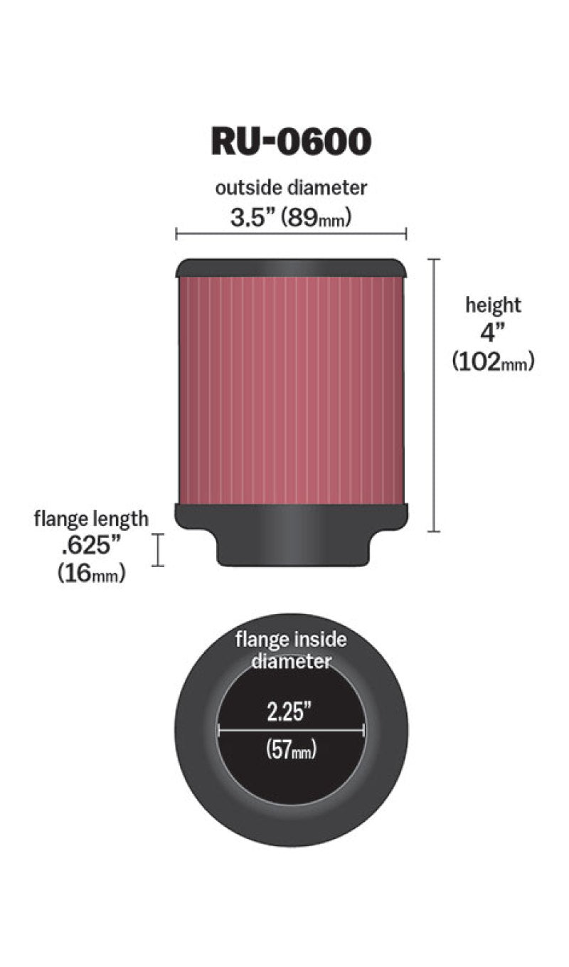 K&N Filter Universal Rubber Filter 2 1/4 inch Flange 3 1/2 inch OD 4 inch Height - 0