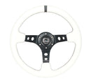 NRG Reinforced Steering Wheel (350mm/3in. Deep) White Leather w/Blk Spoke/Round Holes/White Stripes-7