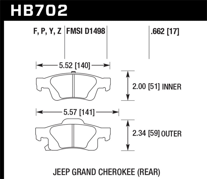 Hawk 11-12 Dodge Durango / 11-12 Jeep Grand Cherokee Perf Ceramic Rear Street Brake Pads - 0