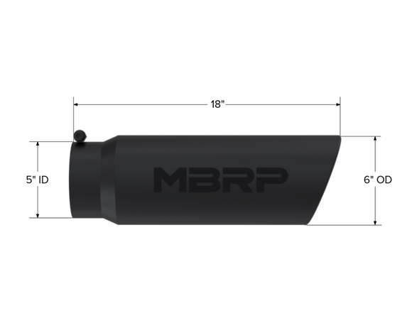MBRP Universal Tip 6in OD Angled Rolled End 5in Inlet 18in Length Black Finish Exhaust