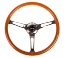 NRG Reinforced Steering Wheel (360mm) Classic Wood Grain w/Chrome Cutout 3-Spoke Center-2