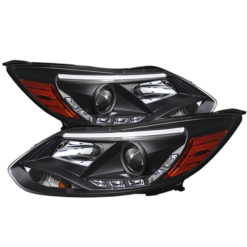 Spyder Ford Focus 12-14 Projector Headlights Halogen Model Only - DRL Black PRO-YD-FF12-DRL-BK - 0