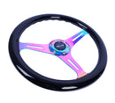 NRG Classic Wood Grain Steering Wheel (350mm) Black Paint Grip w/Neochrome 3-Spoke Center-3