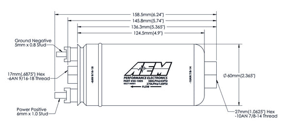 AEM 400LPH High Pressure Fuel Pump -6AN Female Out, -10AN Female In