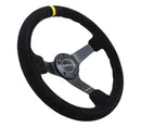 NRG Reinforced Steering Wheel (350mm / 3in. Deep) Blk Suede/X-Stitch w/5mm Blk Spoke & Yellow CM-4